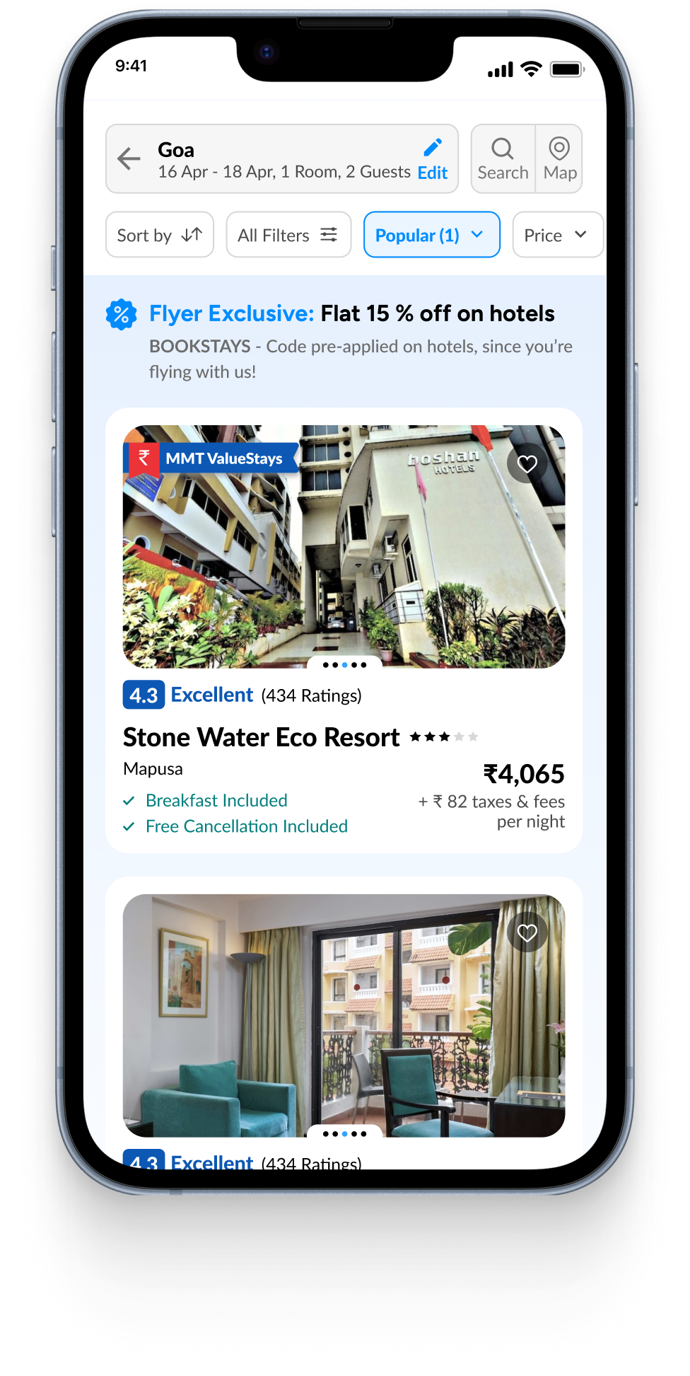 Hotel booking flow screen one