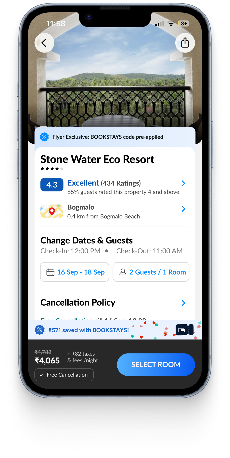 Hotel booking flow screen three