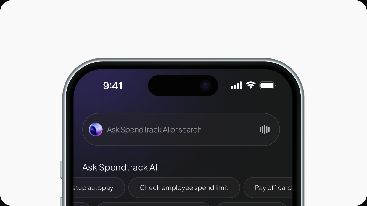 SpendTrack AI mobile search with suggested actions